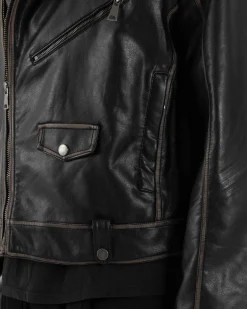 Giubbotto Crop Oversize Chiodo Ecopelle Vintage Nero G3345A