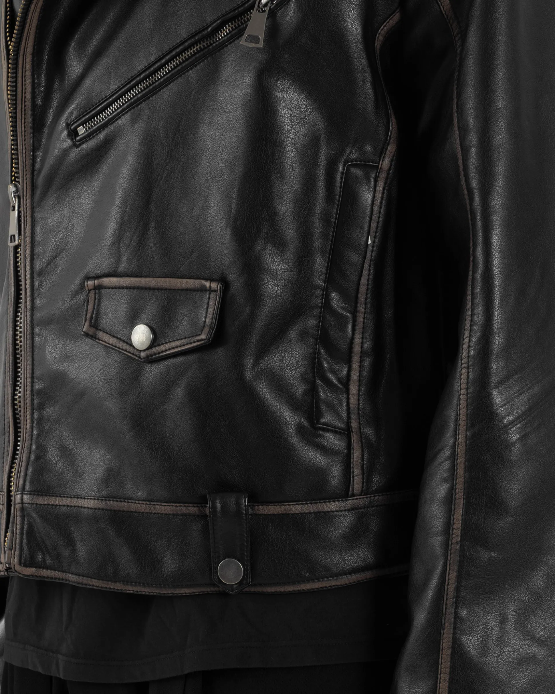 Giubbotto Crop Oversize Chiodo Ecopelle Vintage Nero G3345A