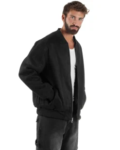 Giubbotto Double Face Bomber College Ecopelle Camoscio Nero G3340A