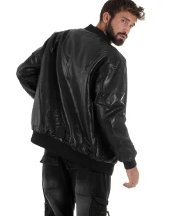 Giubbotto Double Face Bomber College Ecopelle Camoscio Nero G3340A