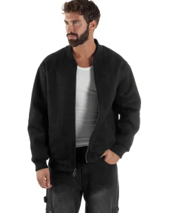 Giubbotto Double Face Bomber College Ecopelle Camoscio Nero G3340A