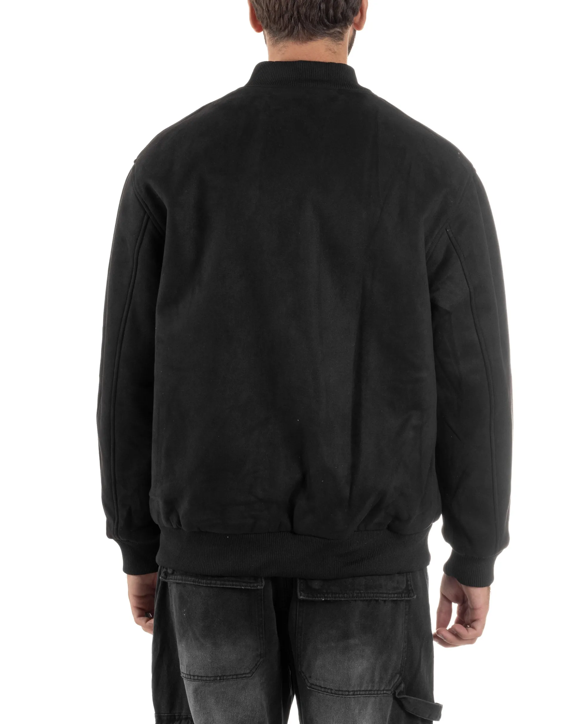 Giubbotto Double Face Bomber College Ecopelle Camoscio Nero G3340A