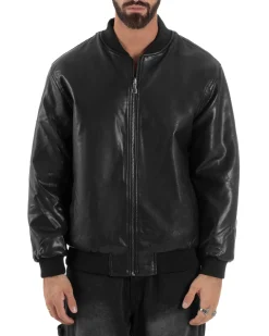 Giubbotto Double Face Bomber College Ecopelle Camoscio Nero G3340A
