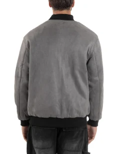 Giubbotto Double Face Bomber College Ecopelle Camoscio Grigio G3341A