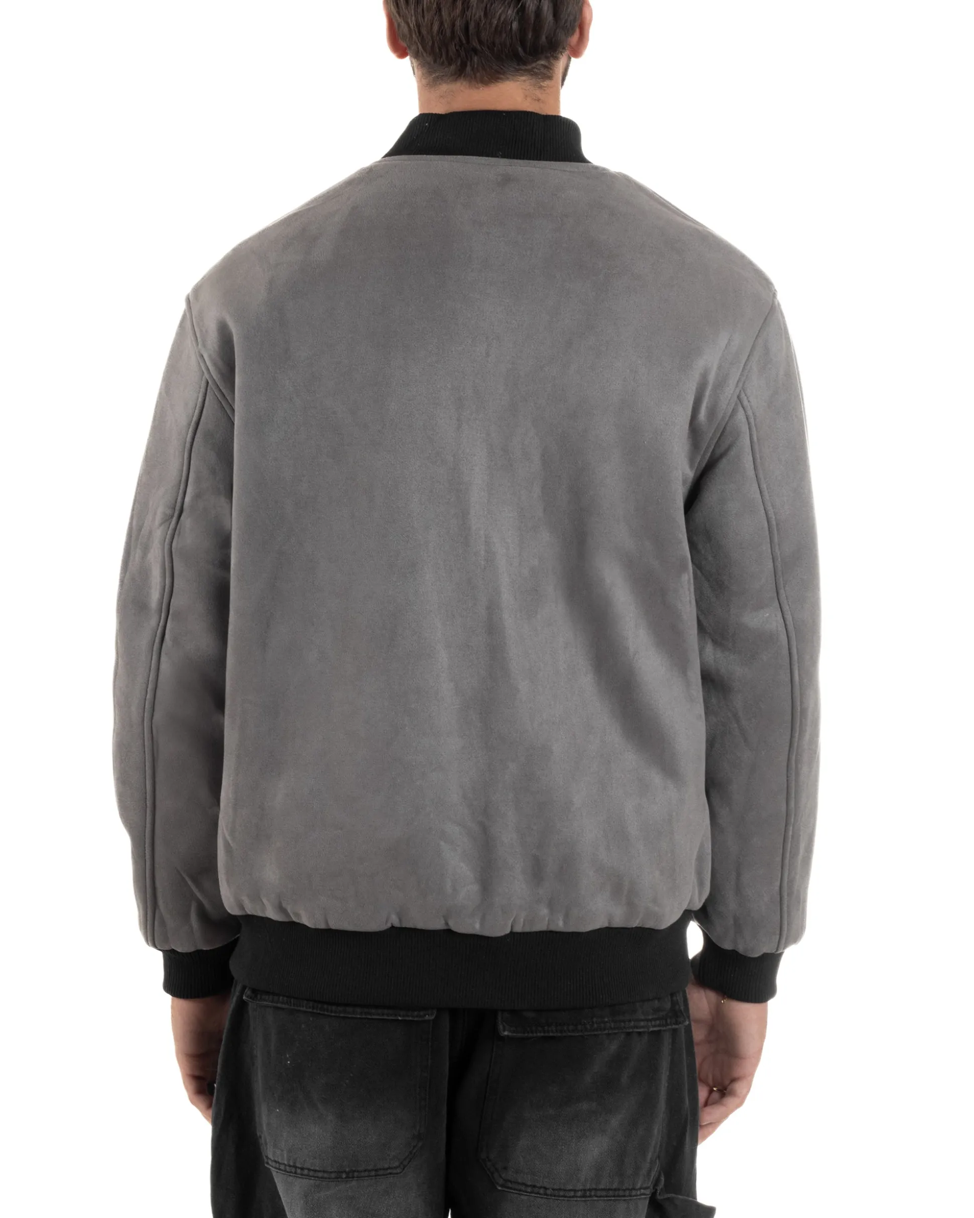 Giubbotto Double Face Bomber College Ecopelle Camoscio Grigio G3341A