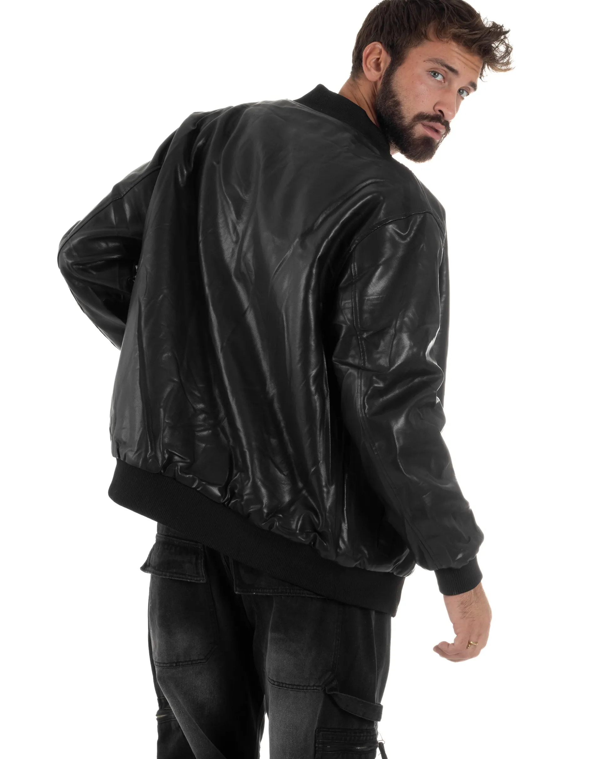 Giubbotto Double Face Bomber College Ecopelle Camoscio Grigio G3341A