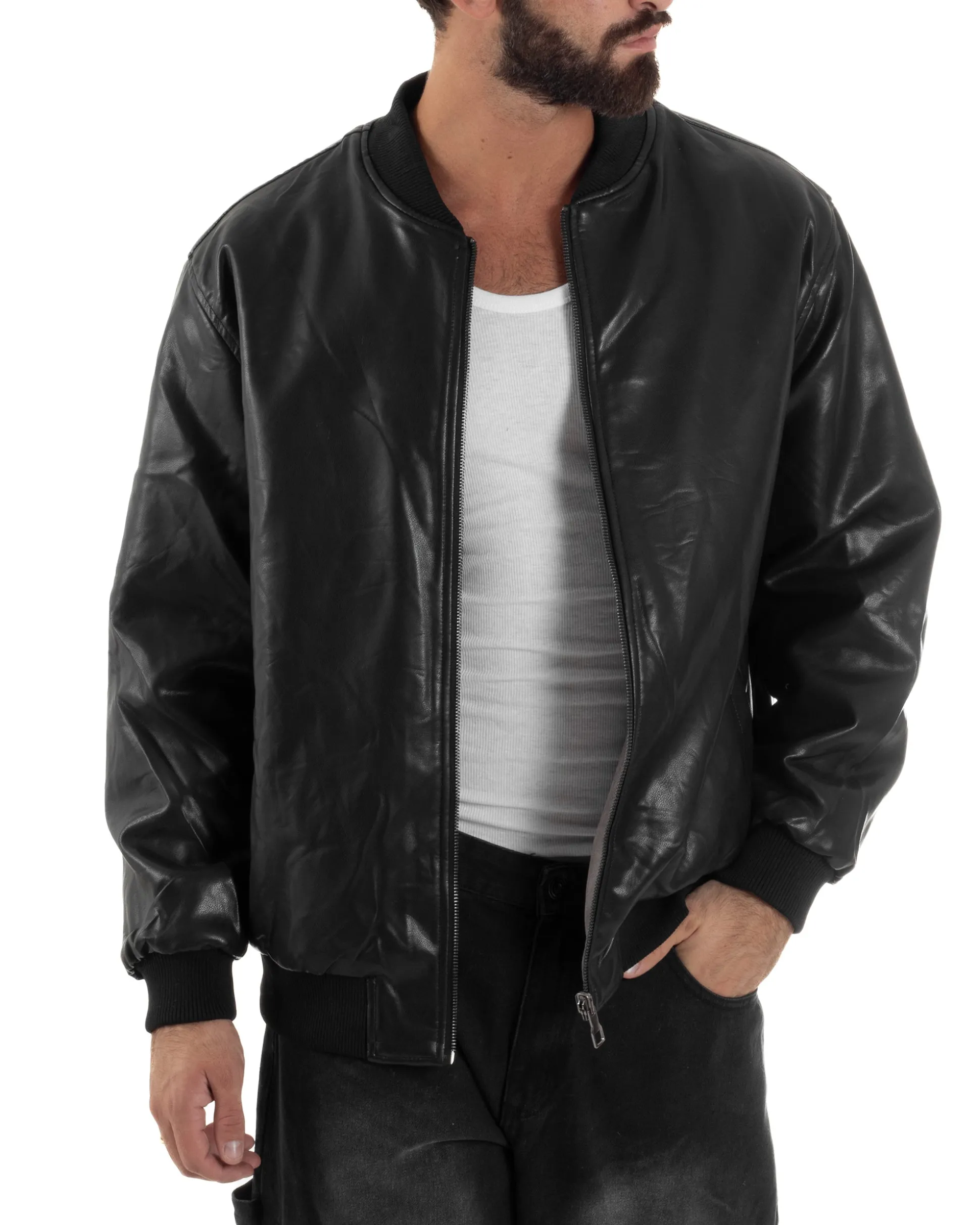 Giubbotto Double Face Bomber College Ecopelle Camoscio Beige G3342A