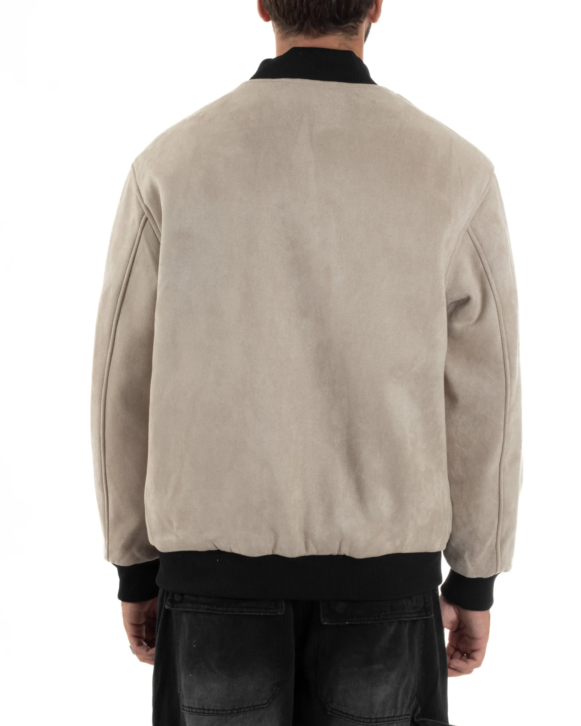 Giubbotto Double Face Bomber College Ecopelle Camoscio Beige G3342A