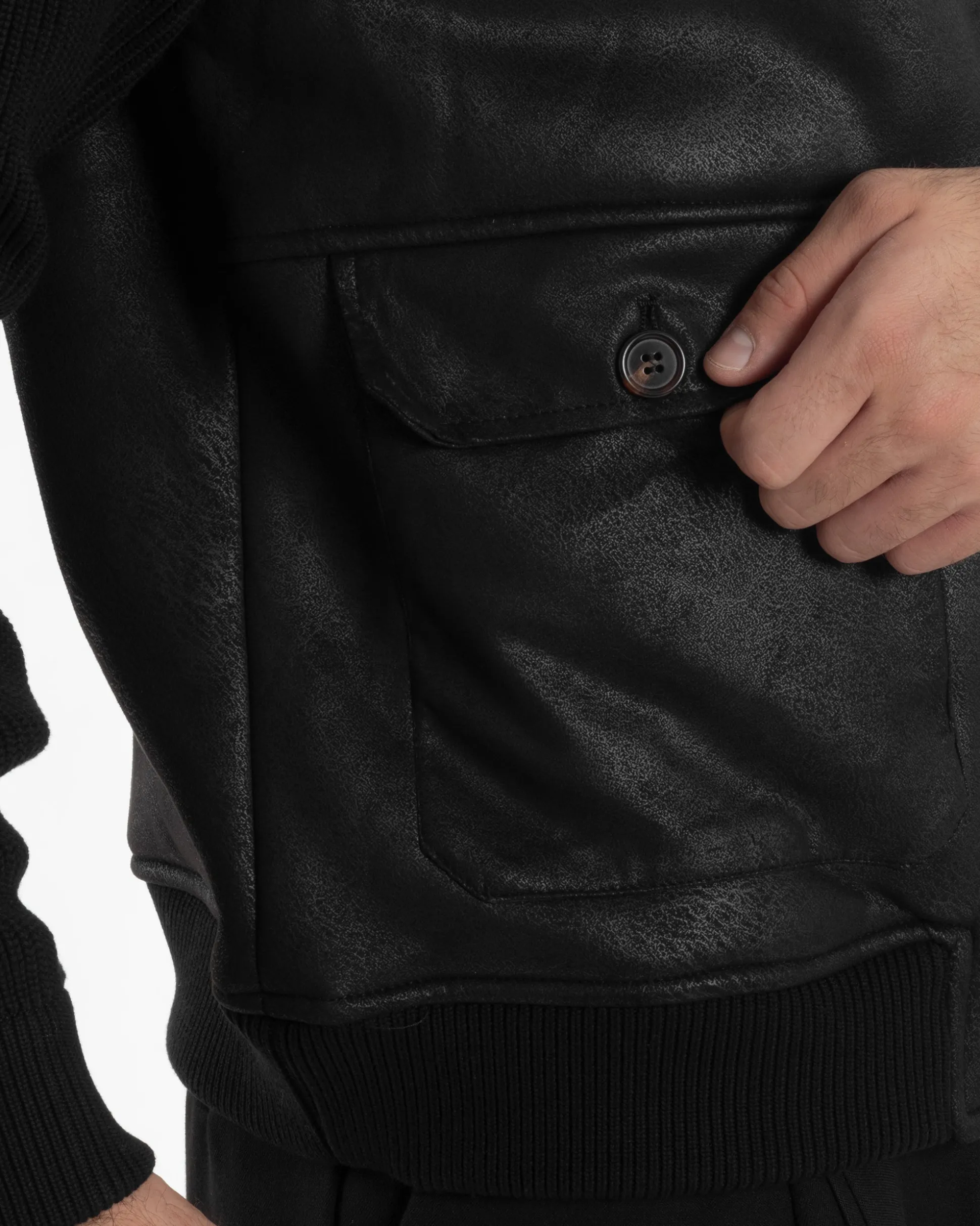 Giubbotto Ecopelle Maniche Maglia College Collo Pelliccia Nero G3346A