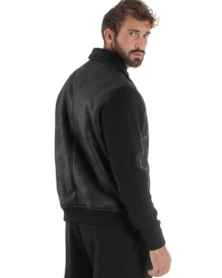 Giubbotto Ecopelle Maniche Maglia College Collo Pelliccia Nero G3346A