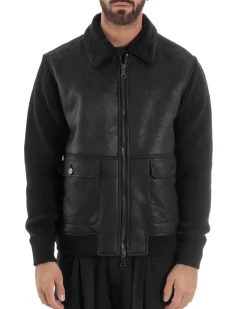 Giubbotto Ecopelle Maniche Maglia College Collo Pelliccia Nero G3346A