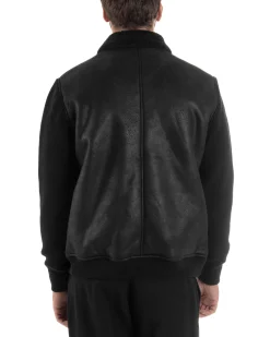 Giubbotto Ecopelle Maniche Maglia College Collo Pelliccia Nero G3346A