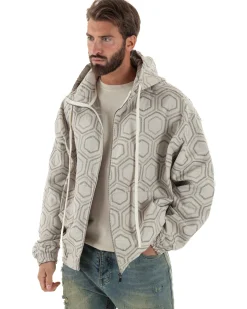 Giubbotto giacca bomber uomo cappuccio oversize crop beige GIOSAL-G3398A