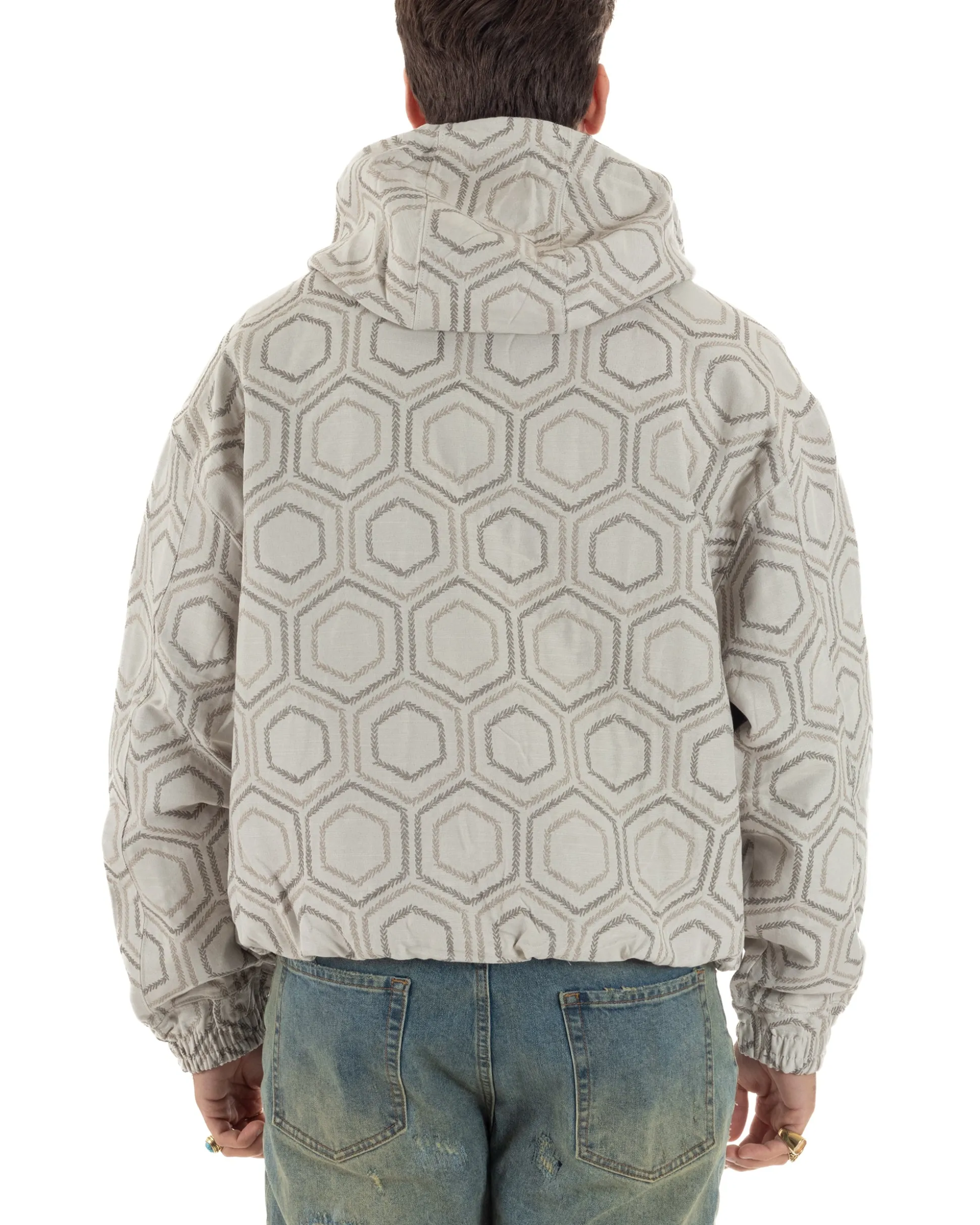 Giubbotto giacca bomber uomo cappuccio oversize crop beige GIOSAL-G3398A