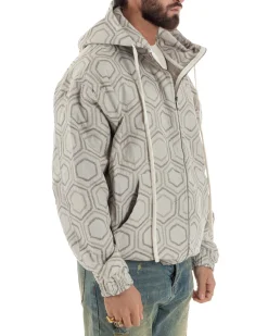 Giubbotto giacca bomber uomo cappuccio oversize crop beige GIOSAL-G3398A