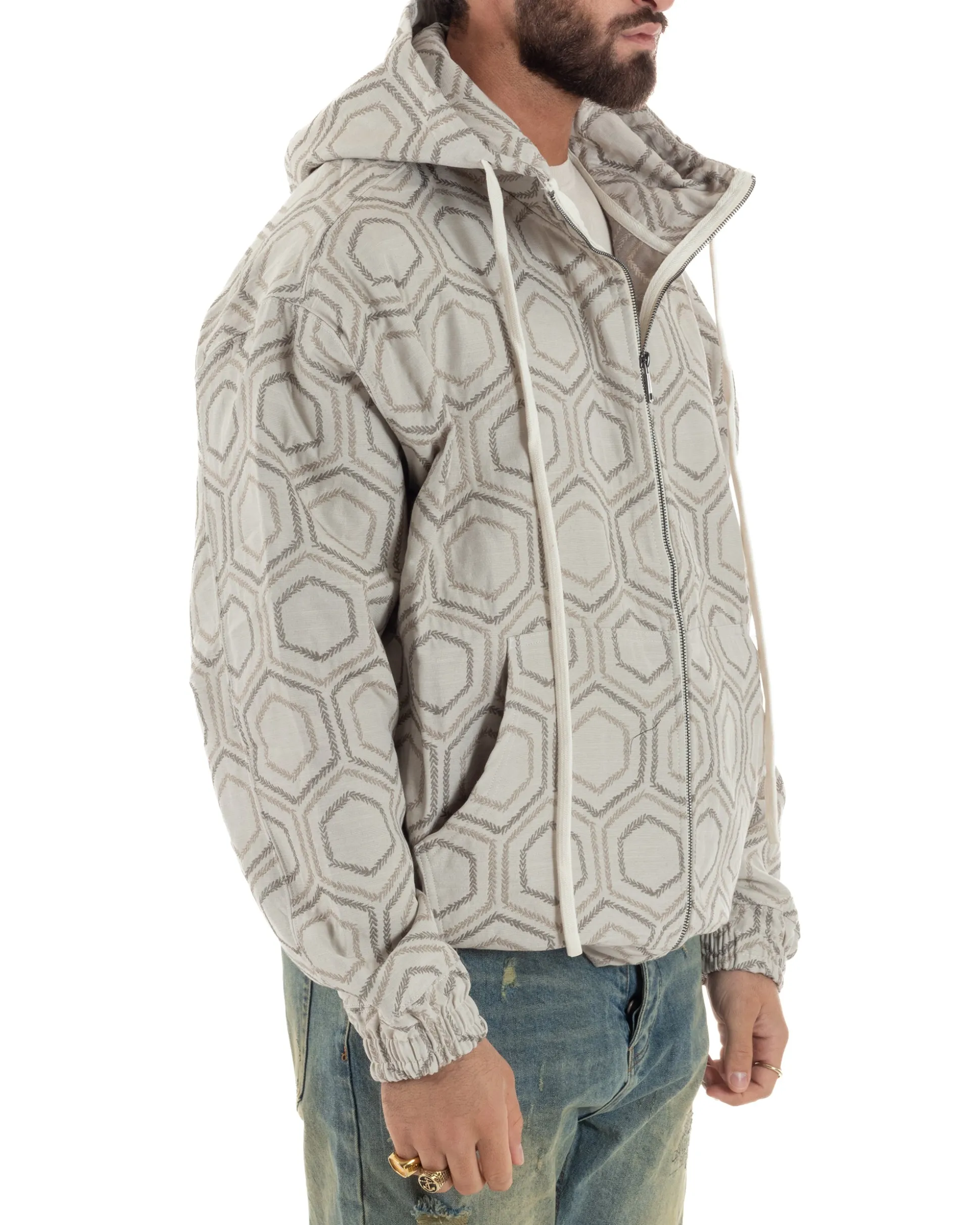 Giubbotto giacca bomber uomo cappuccio oversize crop beige GIOSAL-G3398A