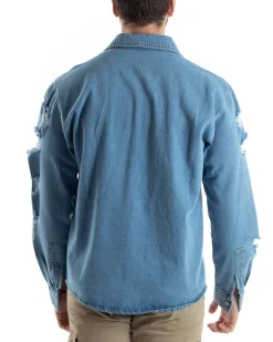 Giubbotto Jeans Uomo Camicione Con Colletto Giacca Con Rotture Denim GIOSAL-G3173A
