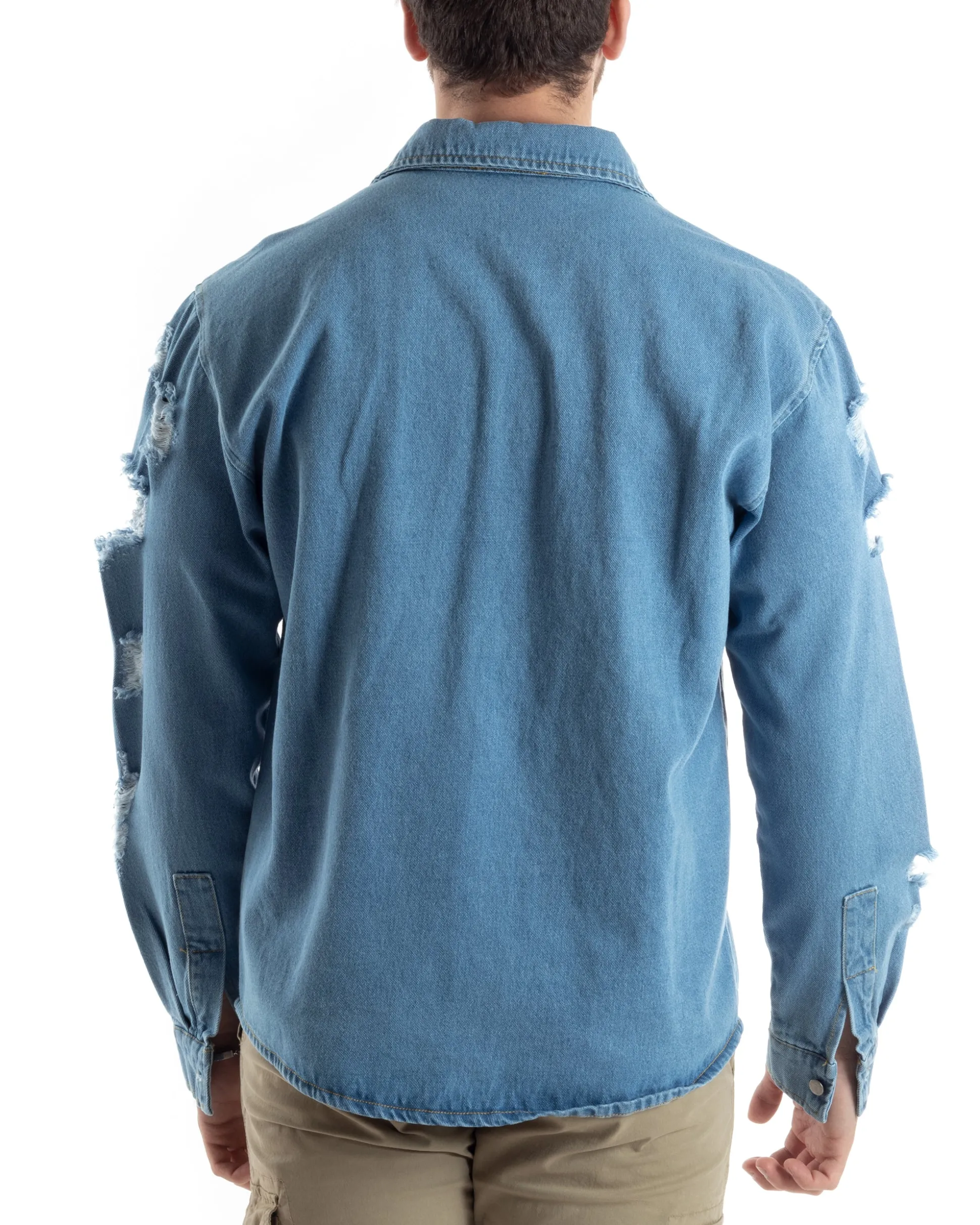 Giubbotto Jeans Uomo Camicione Con Colletto Giacca Con Rotture Denim GIOSAL-G3173A