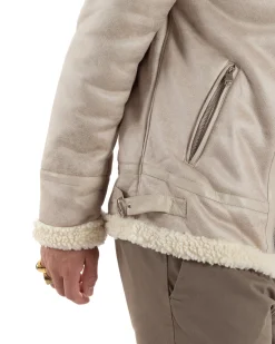 Giubbotto Montone Uomo Camoscio Imbottito Chiodo Caldo Giacca Aviatore Con Zip Con Collo In Pelliccia Casual Beige GIOSAL-G3221A
