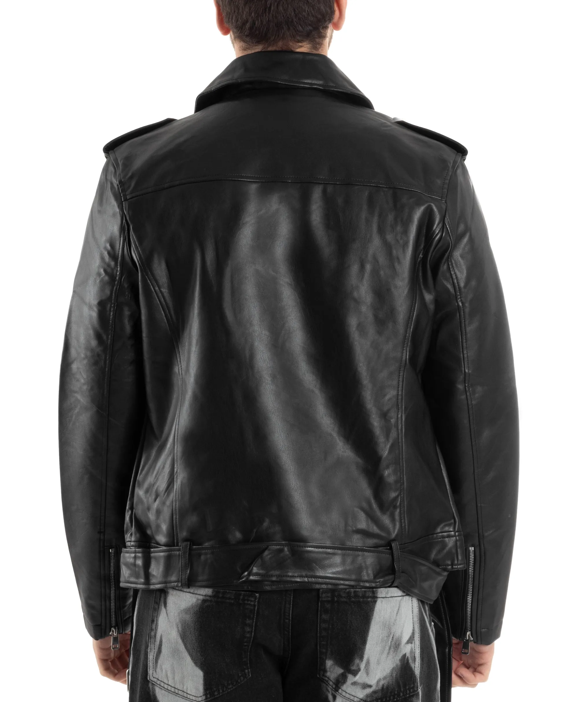 Giubbotto uomo biker chiodo ecopelle morbida casual nero GIOSAL-G3169A