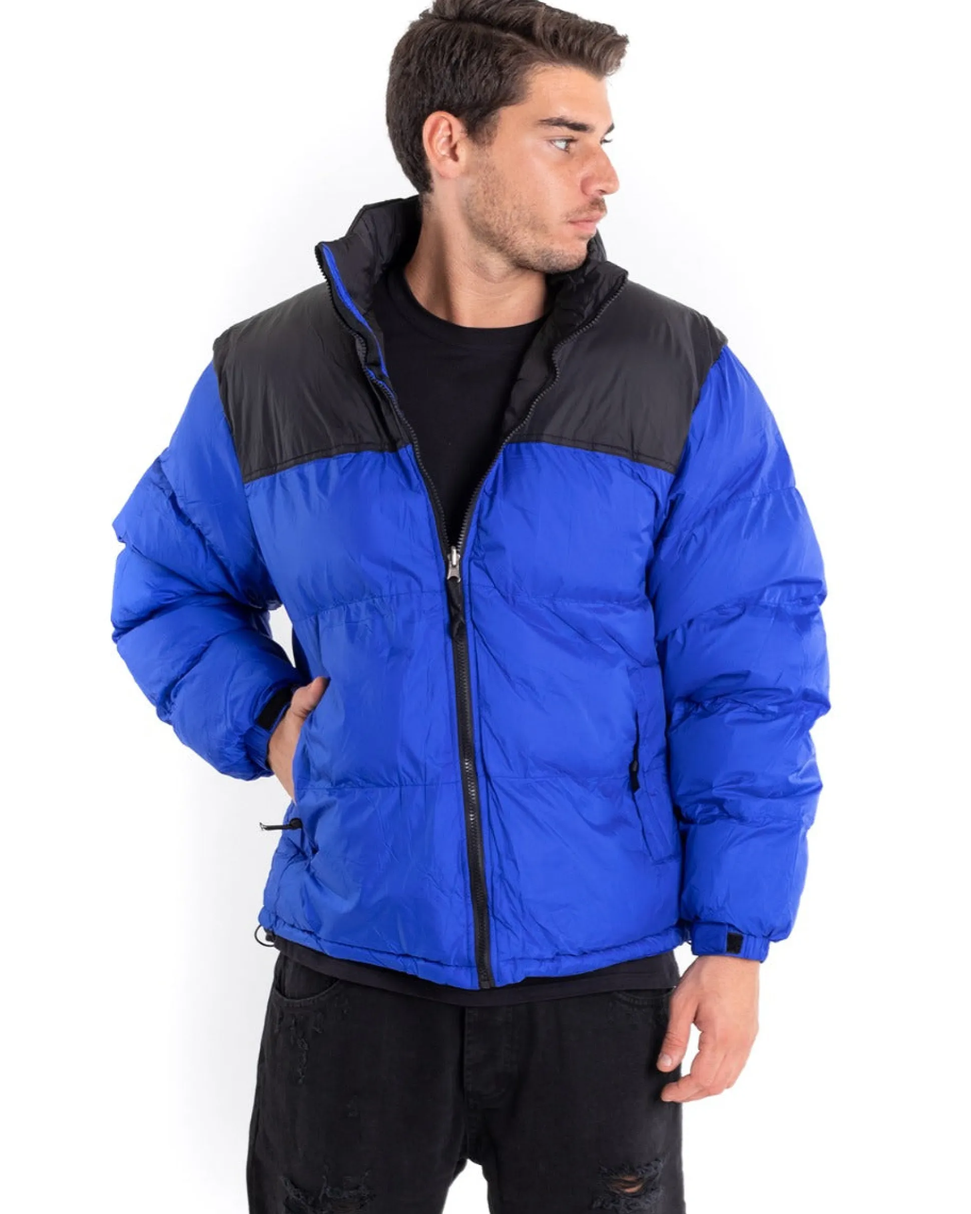 Giubbotto Uomo Bomber Bicolore Nero Blu Royal Puffer Imbottito GIOSAL-G2911A