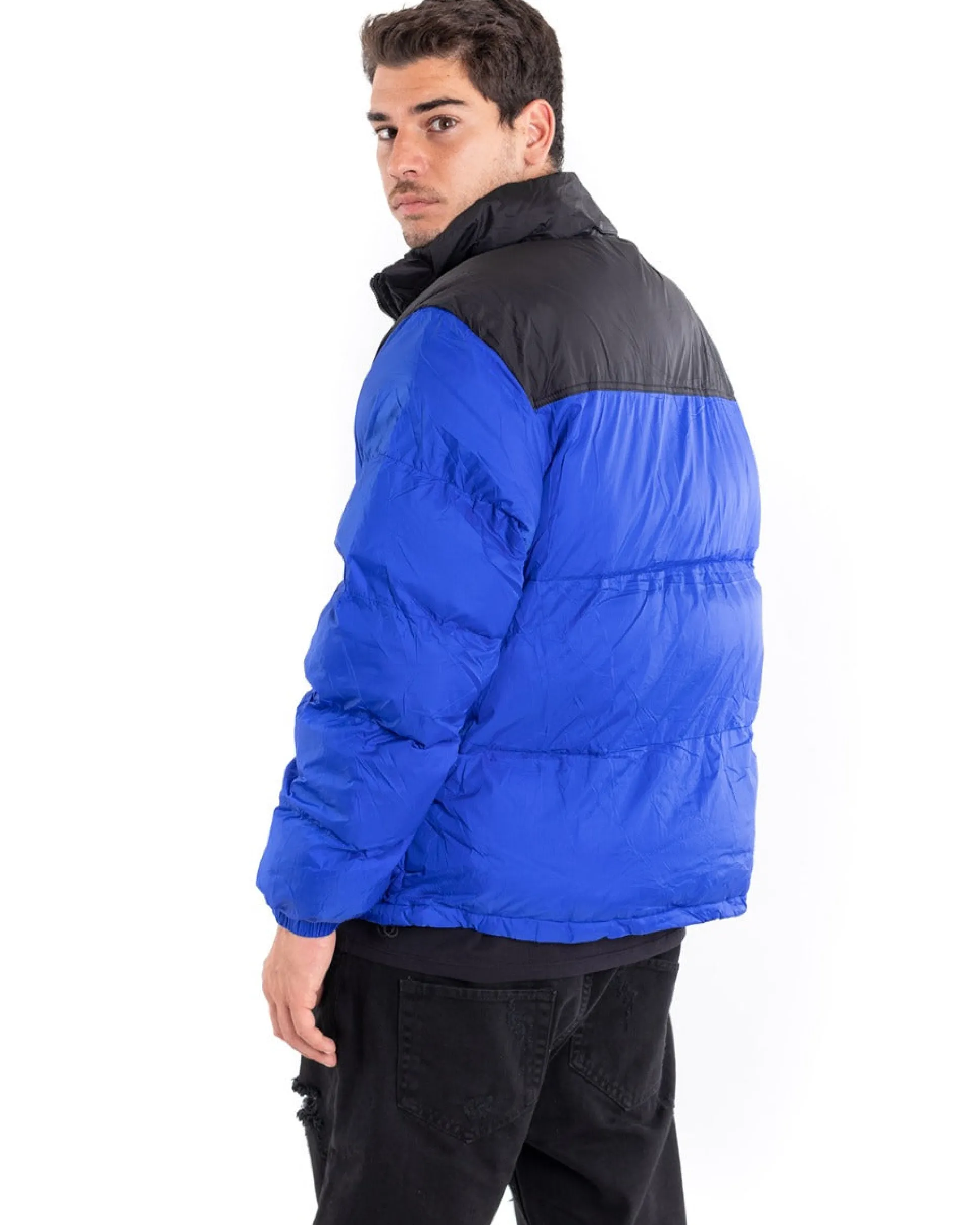Giubbotto Uomo Bomber Bicolore Nero Blu Royal Puffer Imbottito GIOSAL-G2911A