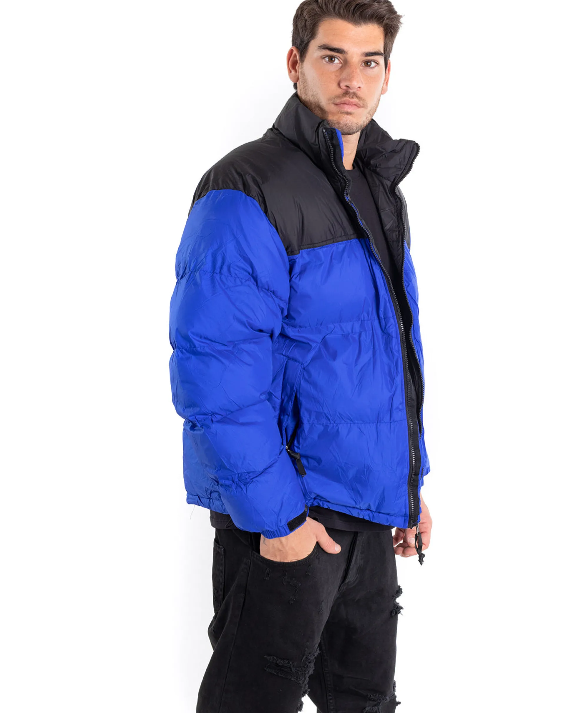 Giubbotto Uomo Bomber Bicolore Nero Blu Royal Puffer Imbottito GIOSAL-G2911A