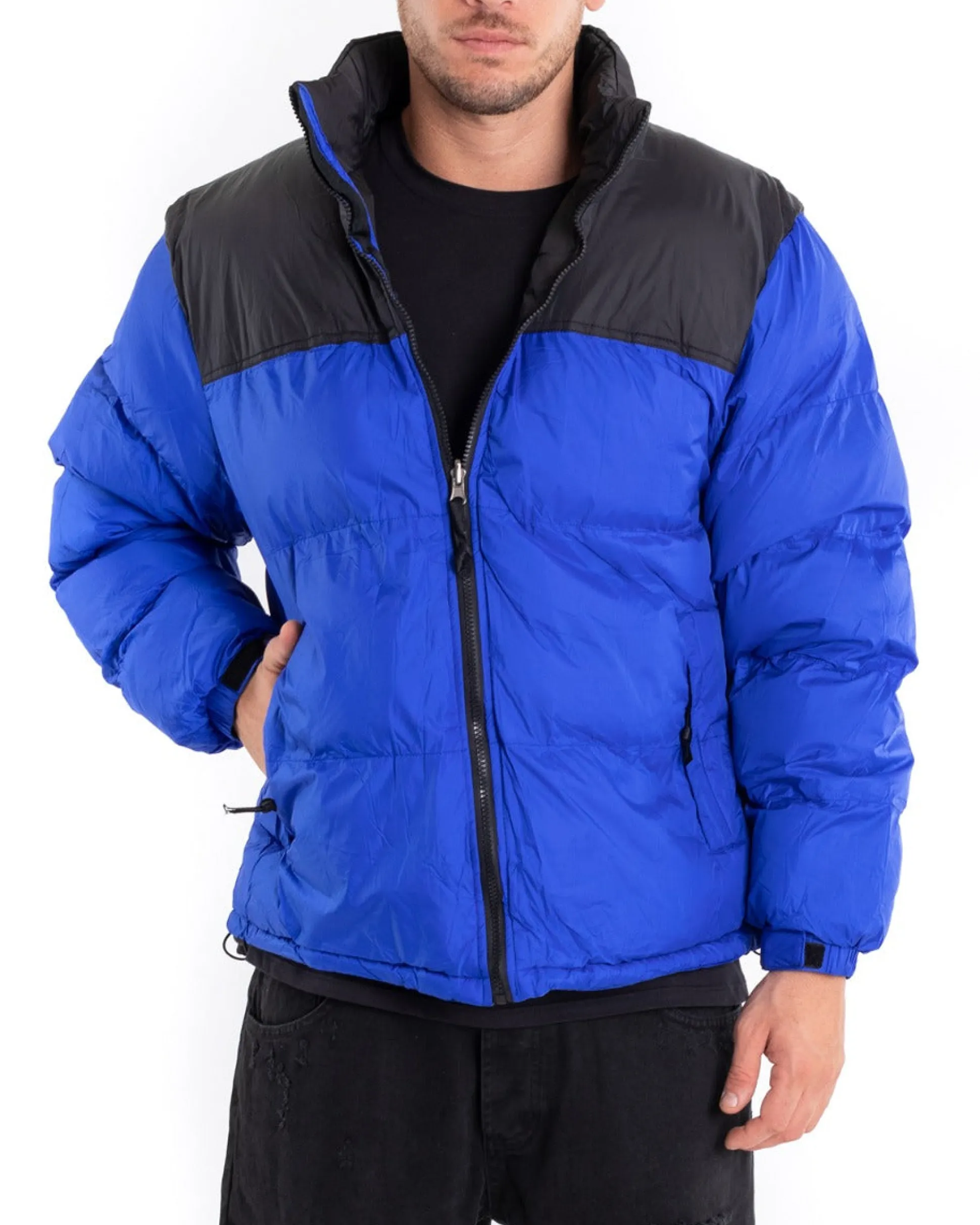 Giubbotto Uomo Bomber Bicolore Nero Blu Royal Puffer Imbottito GIOSAL-G2911A