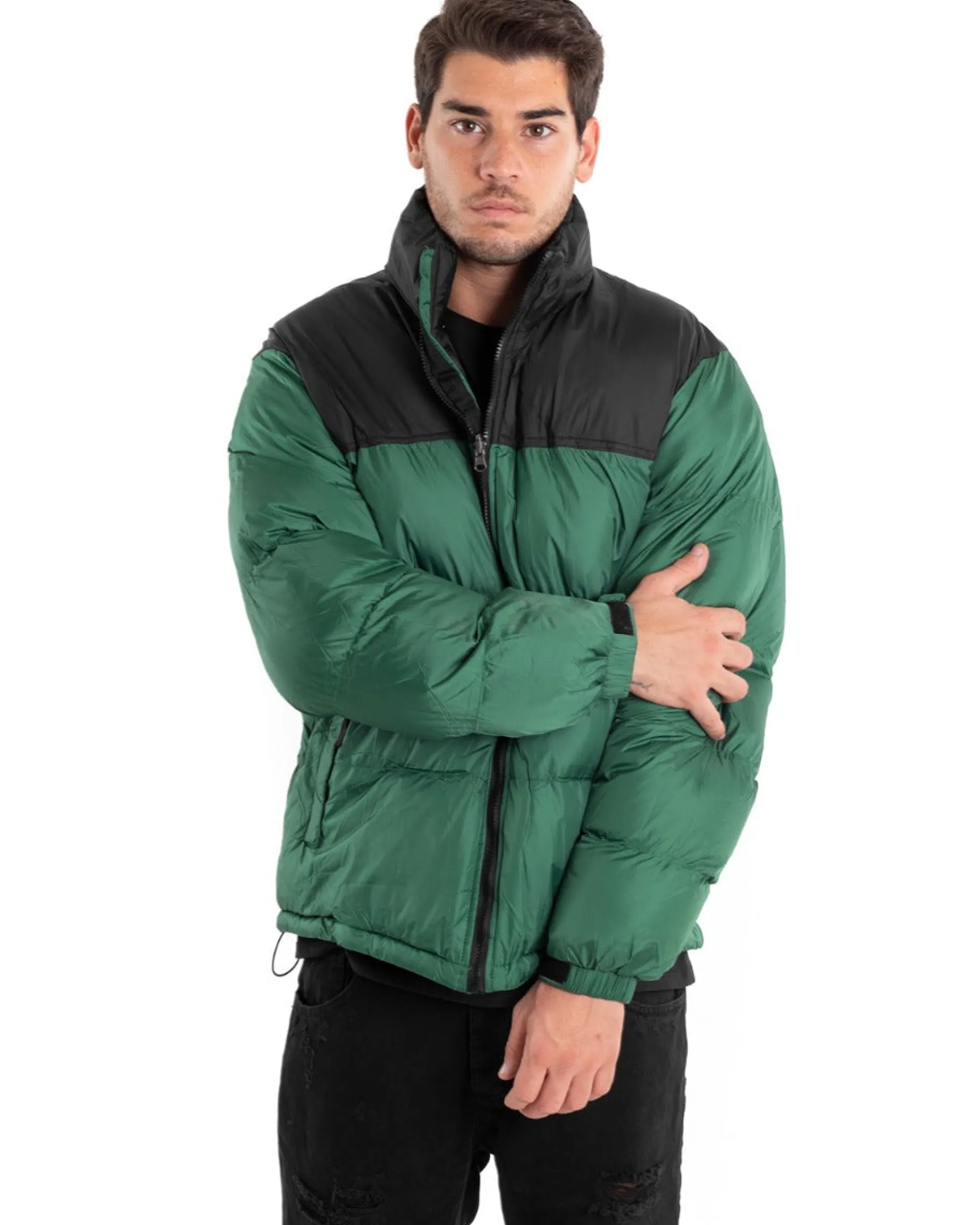 Giubbotto Uomo Bomber Bicolore Nero Verde Puffer Imbottito GIOSAL-G2910A