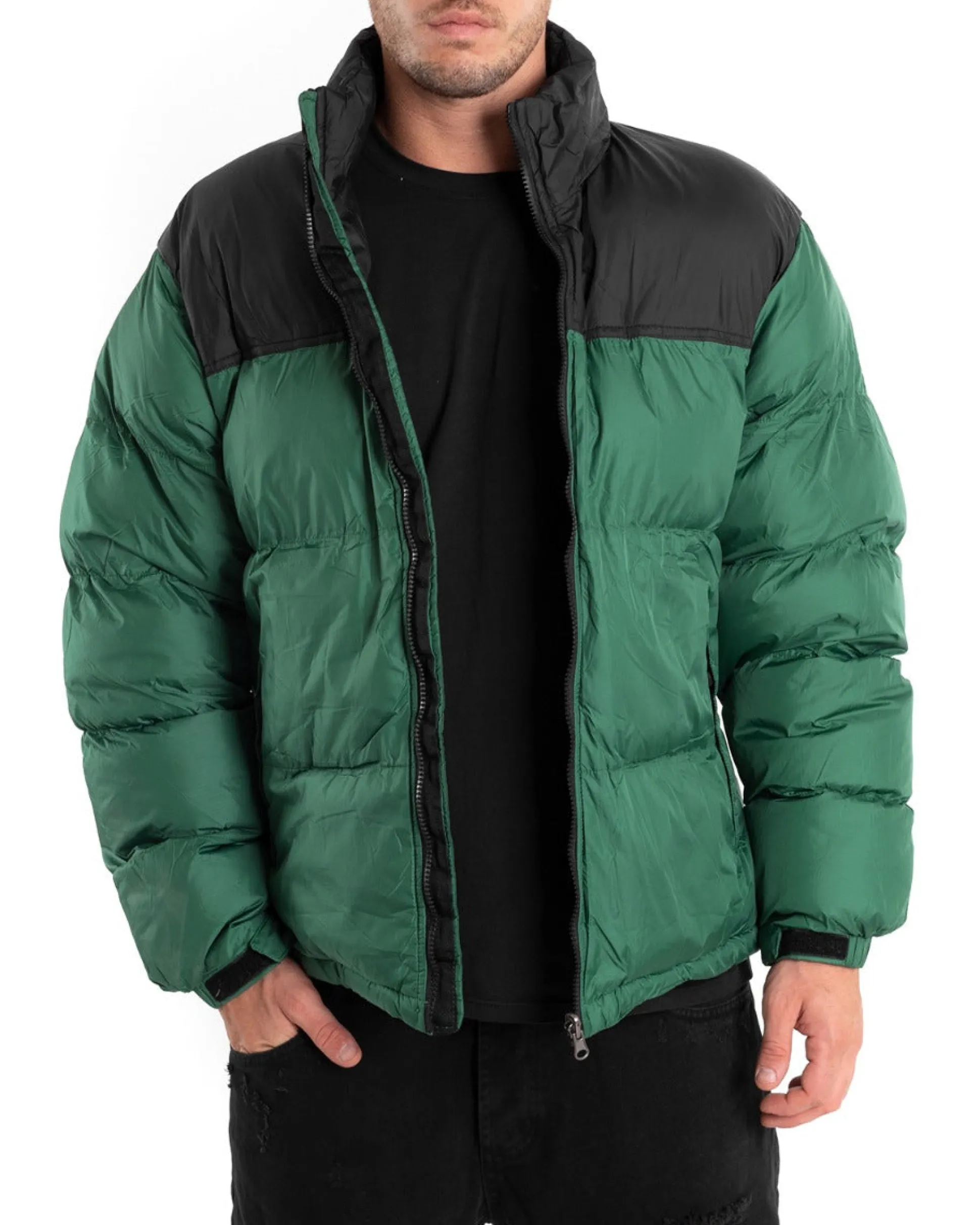 Giubbotto Uomo Bomber Bicolore Nero Verde Puffer Imbottito GIOSAL-G2910A