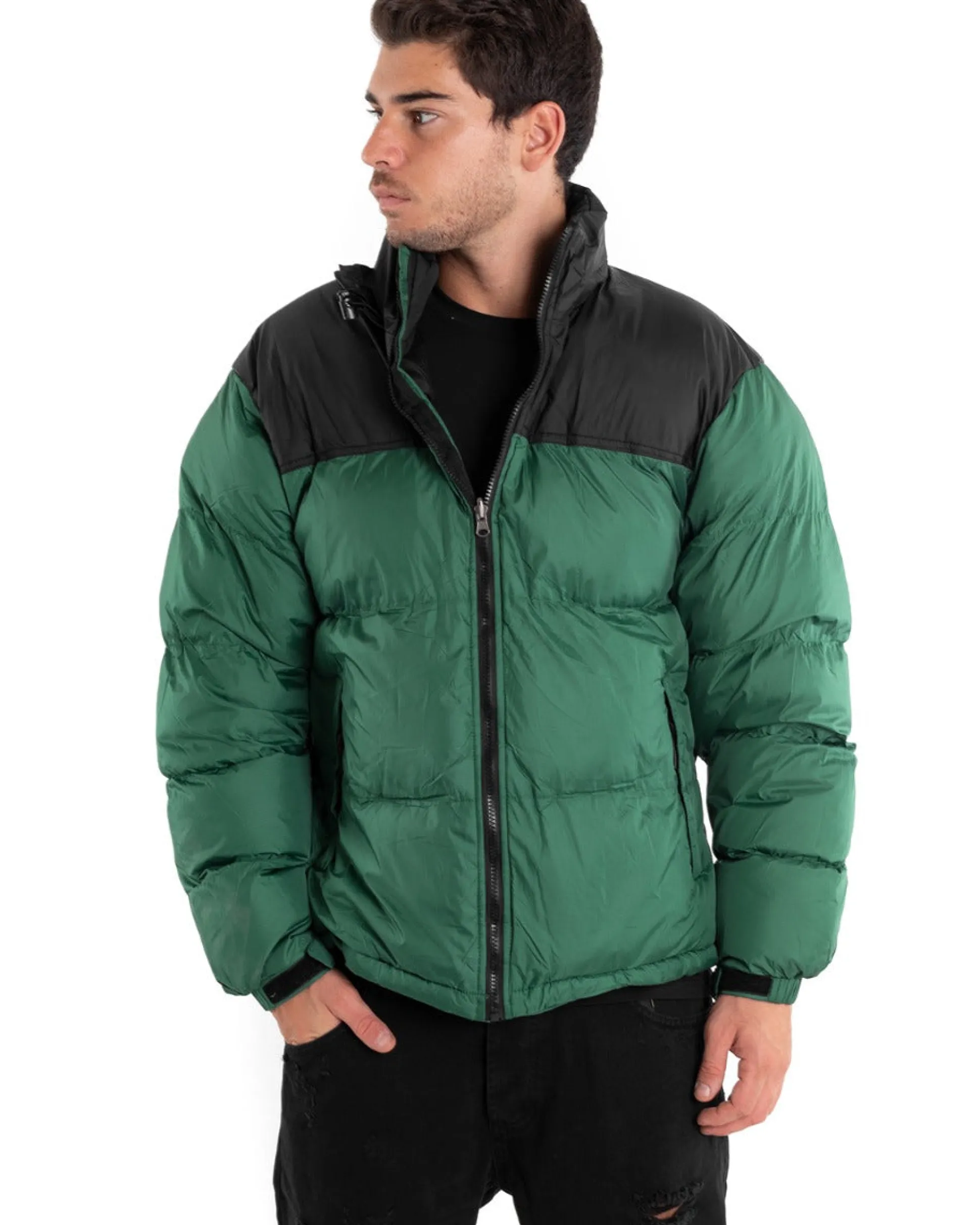 Giubbotto Uomo Bomber Bicolore Nero Verde Puffer Imbottito GIOSAL-G2910A