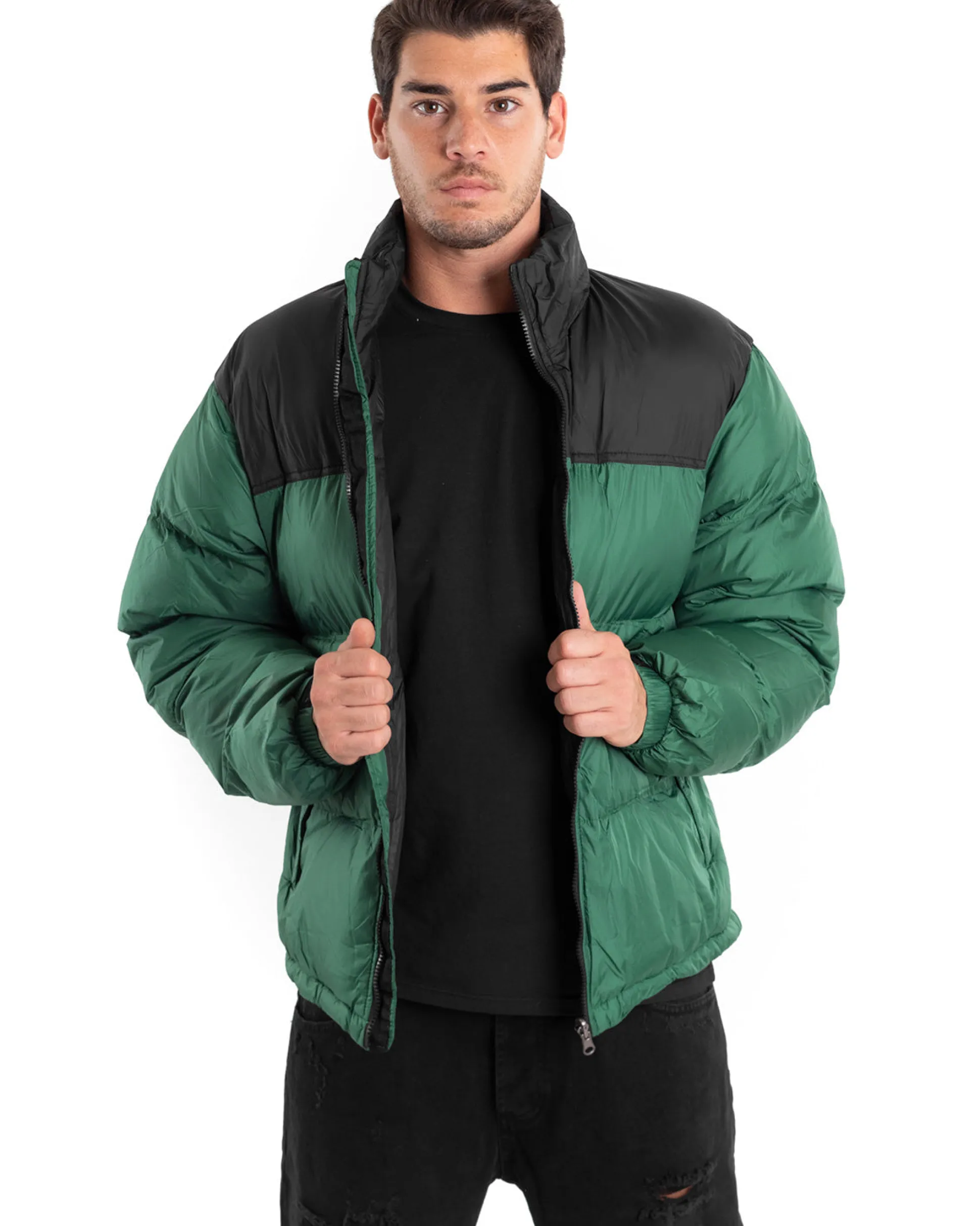 Giubbotto Uomo Bomber Bicolore Nero Verde Puffer Imbottito GIOSAL-G2910A
