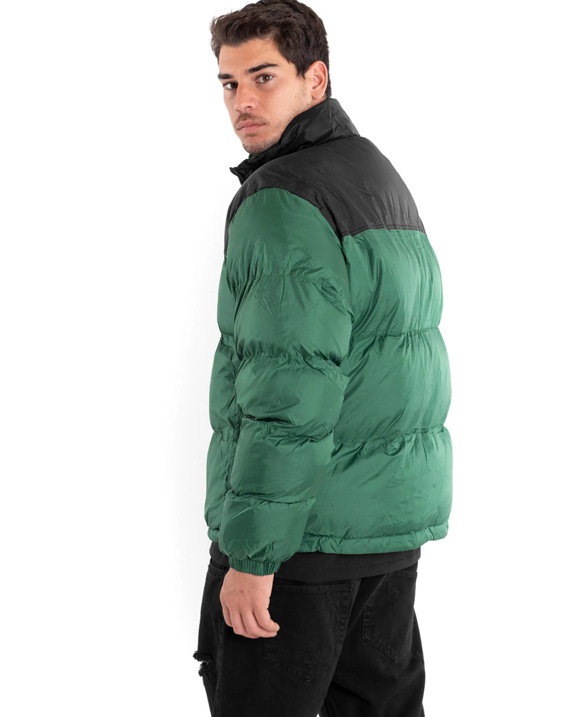 Giubbotto Uomo Bomber Bicolore Nero Verde Puffer Imbottito GIOSAL-G2910A