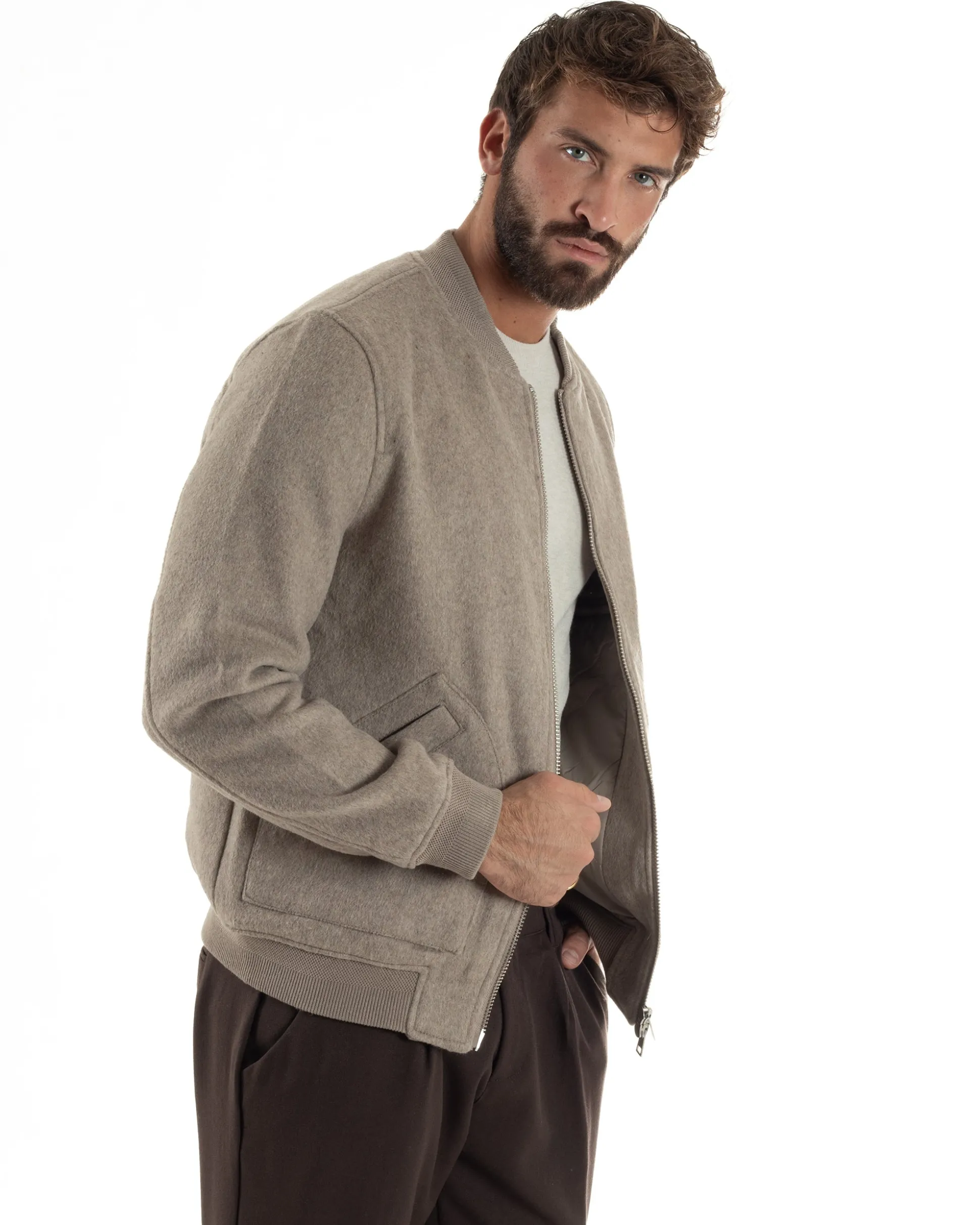 Giubbotto Uomo Bomber Camoscio College Beige G3361A