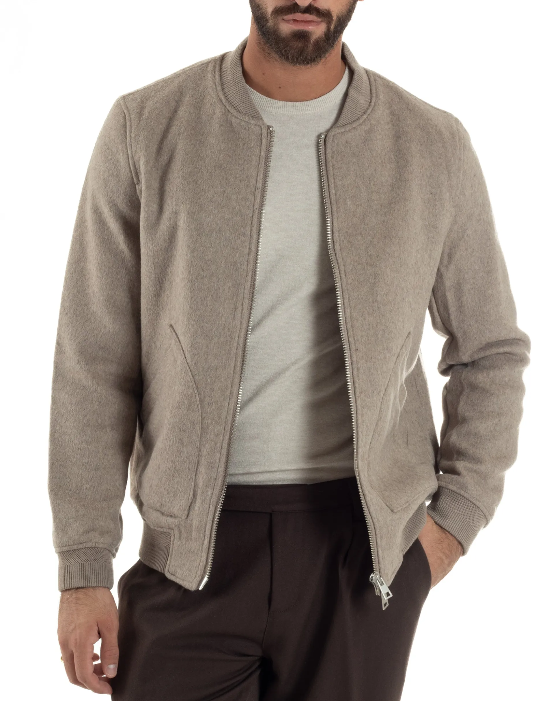 Giubbotto Uomo Bomber Camoscio College Beige G3361A