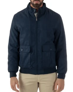 Giubbotto Uomo Bomber Camoscio Morbido Zip Tasconi Blu G3376A