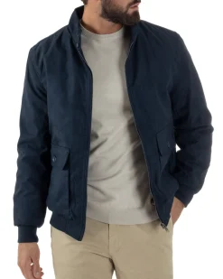 Giubbotto Uomo Bomber Camoscio Morbido Zip Tasconi Blu G3376A