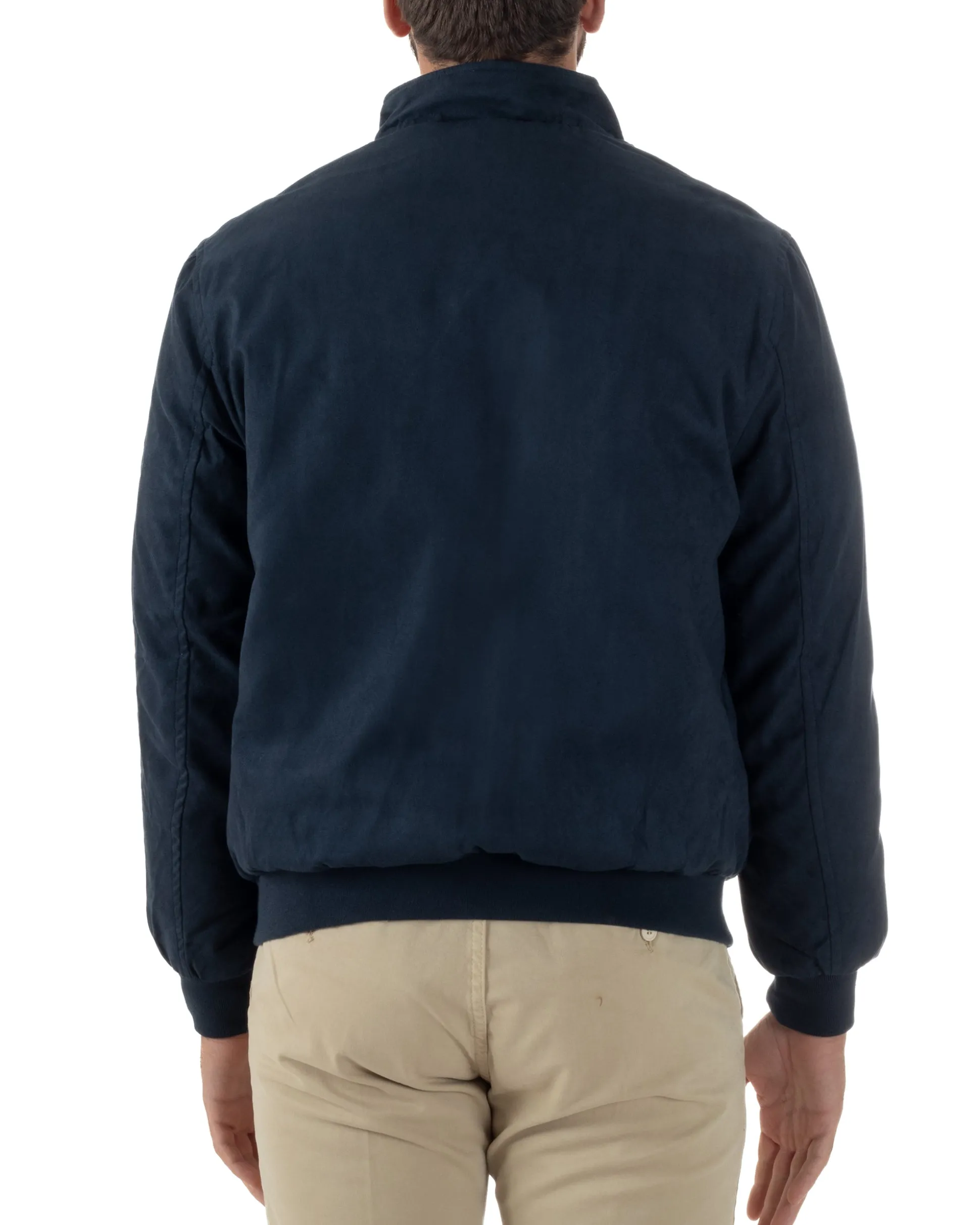Giubbotto Uomo Bomber Camoscio Morbido Zip Tasconi Blu G3376A
