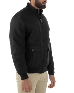 Giubbotto Uomo Bomber Camoscio Morbido Zip Tasconi Nero G3378A