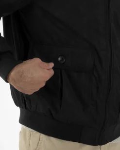 Giubbotto Uomo Bomber Camoscio Morbido Zip Tasconi Nero G3378A