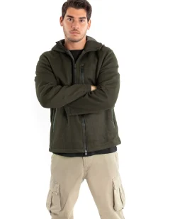 Giubbotto Uomo Bomber Cappuccio Tessuto Tecnico Verde Casual GIOSAL-G2886A