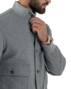Giubbotto Uomo Bomber Giacca College Panno Bottoni Grigio G3382A