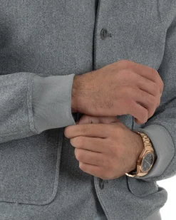 Giubbotto Uomo Bomber Giacca College Panno Bottoni Grigio G3382A