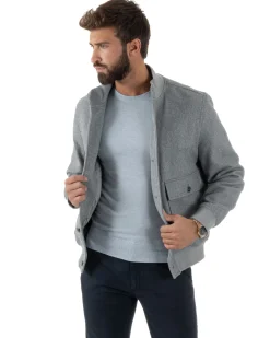Giubbotto Uomo Bomber Giacca College Panno Bottoni Grigio G3382A