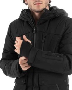 Giubbotto Uomo Bomber Nero Tasche Cappuccio Casual Imbottito GIOSAL-G3004A