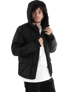 Giubbotto Uomo Bomber Nero Tasche Cappuccio Casual Imbottito GIOSAL-G3004A