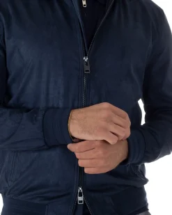 Giubbotto uomo camoscio giacca colletto zip blu GIOSAL-G3392A