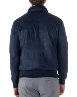 Giubbotto uomo camoscio giacca colletto zip blu GIOSAL-G3392A
