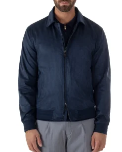 Giubbotto uomo camoscio giacca colletto zip blu GIOSAL-G3392A