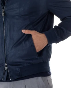 Giubbotto uomo camoscio giacca colletto zip blu GIOSAL-G3392A